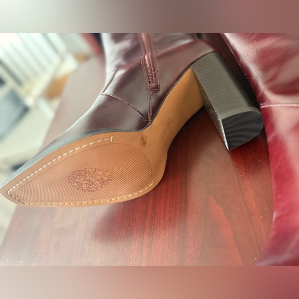 NWT  Vince Camuto Women's Tall Leather Block-Heel Boots - Burgundy - Picture 7 of 14